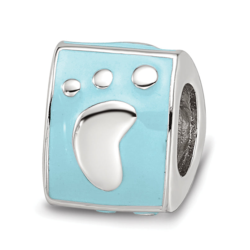 SS Reflections Rh-plated Blue Enamel 3-side Baby Footprint Bead Main image