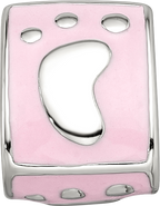 SS Reflections Rh-plated Pink Enamel 3-sided Baby Footprint Bead