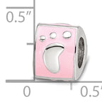 SS Reflections Rh-plated Pink Enamel 3-sided Baby Footprint Bead
