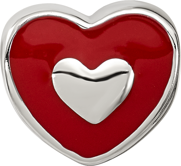Sterling Silver Reflections Rh-plated Red Enamel LOVE & Heart Bead