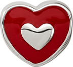 Sterling Silver Reflections Rh-plated Red Enamel LOVE & Heart Bead