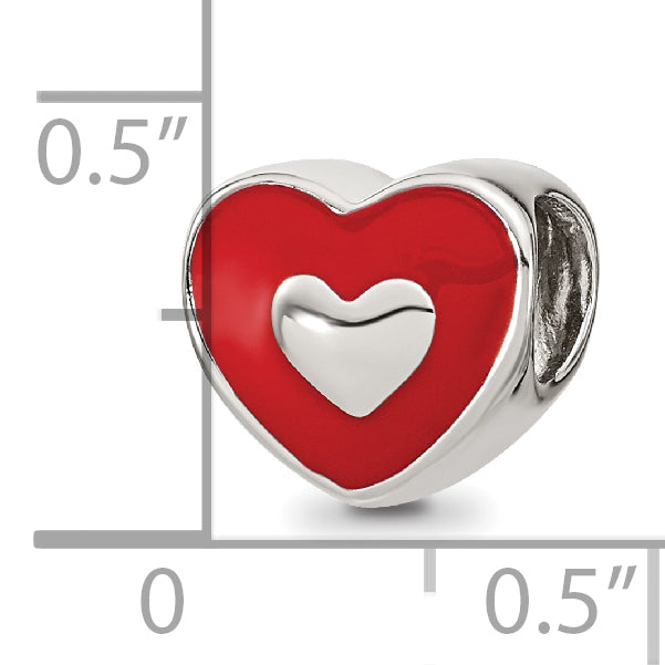 Sterling Silver Reflections Rh-plated Red Enamel LOVE & Heart Bead
