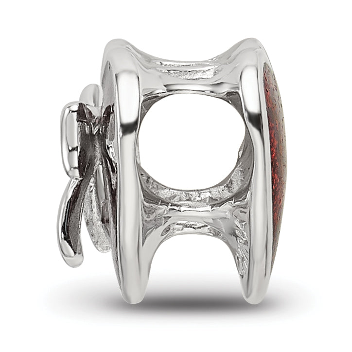 Sterling Silver Reflections Rhodium-plated Red Enameled Heart Bead