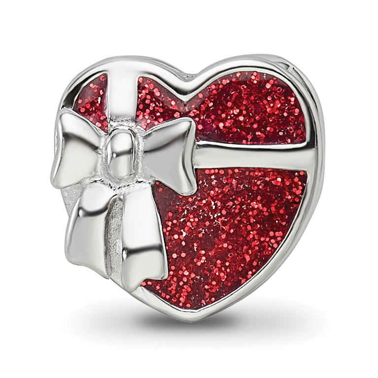 Sterling Silver Reflections Rhodium-plated Red Enameled Heart Bead