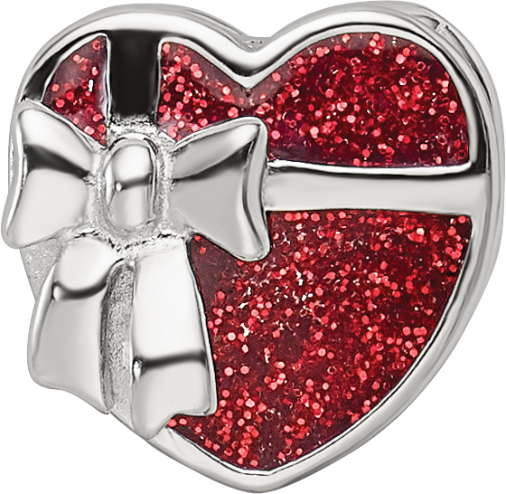 Sterling Silver Reflections Rhodium-plated Red Enameled Heart Bead