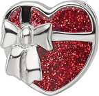 Sterling Silver Reflections Rhodium-plated Red Enameled Heart Bead