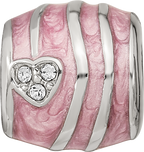 Sterling Silver Reflections Pink Enameled Crystal Hearts Bead