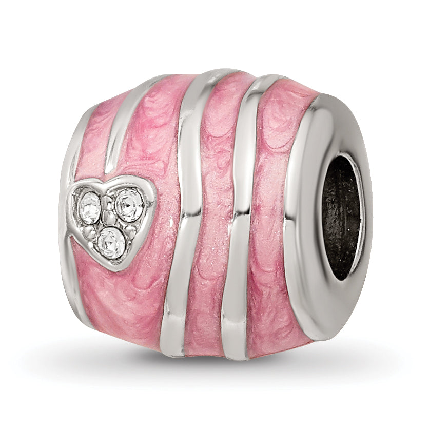 Sterling Silver Reflections Pink Enameled Crystal Hearts Bead Main image