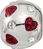 Sterling Silver Reflections Red Enameled Crystal Hearts Bead