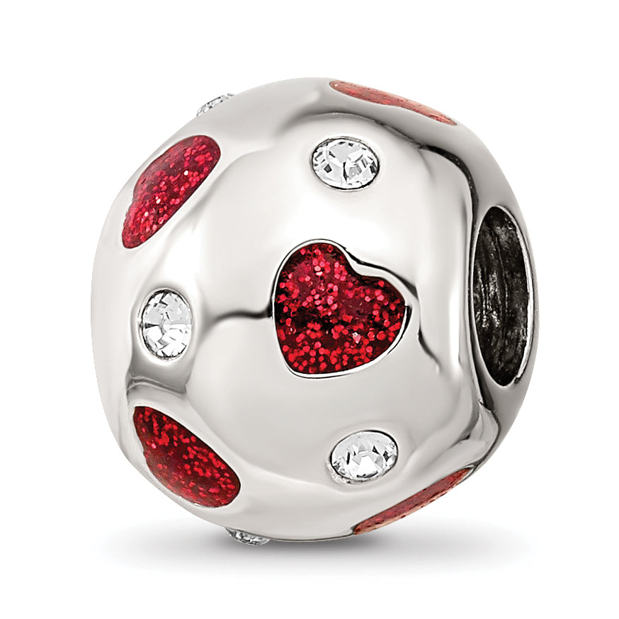 Sterling Silver Reflections Red Enameled Crystal Hearts Bead Main image