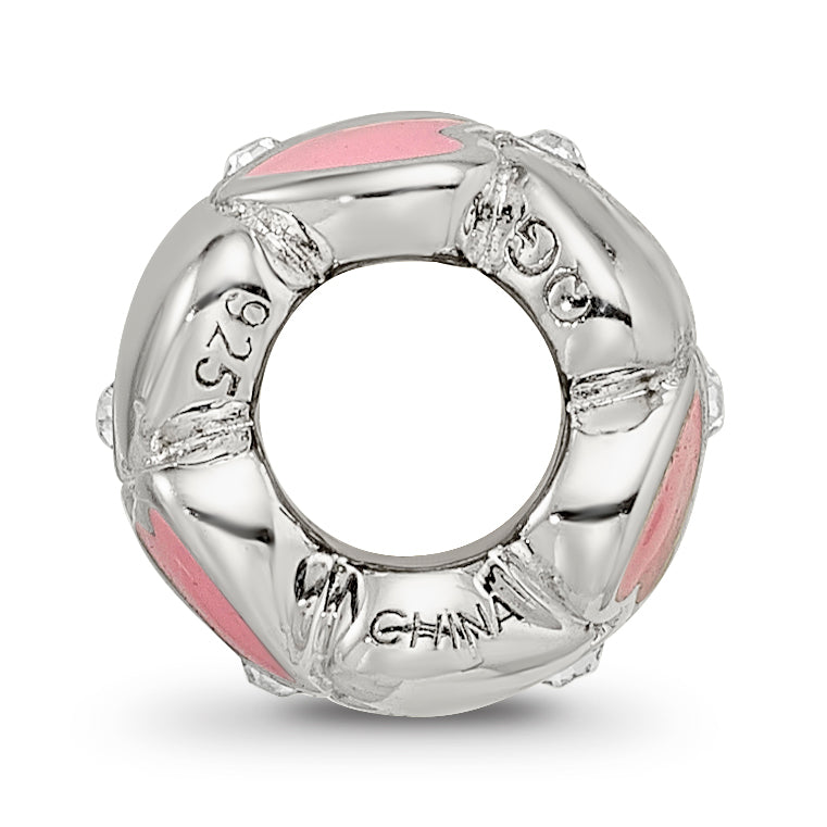 Sterling Silver Reflections Pink Enamel Crystal Hearts Bead Secondary image