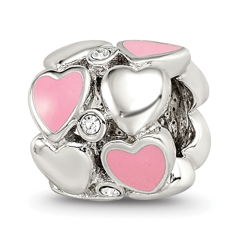 Sterling Silver Reflections Pink Enamel Crystal Hearts Bead Main image