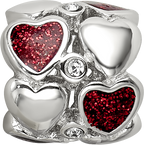 Sterling Silver Reflections Red Enamel Crystal Hearts Bead