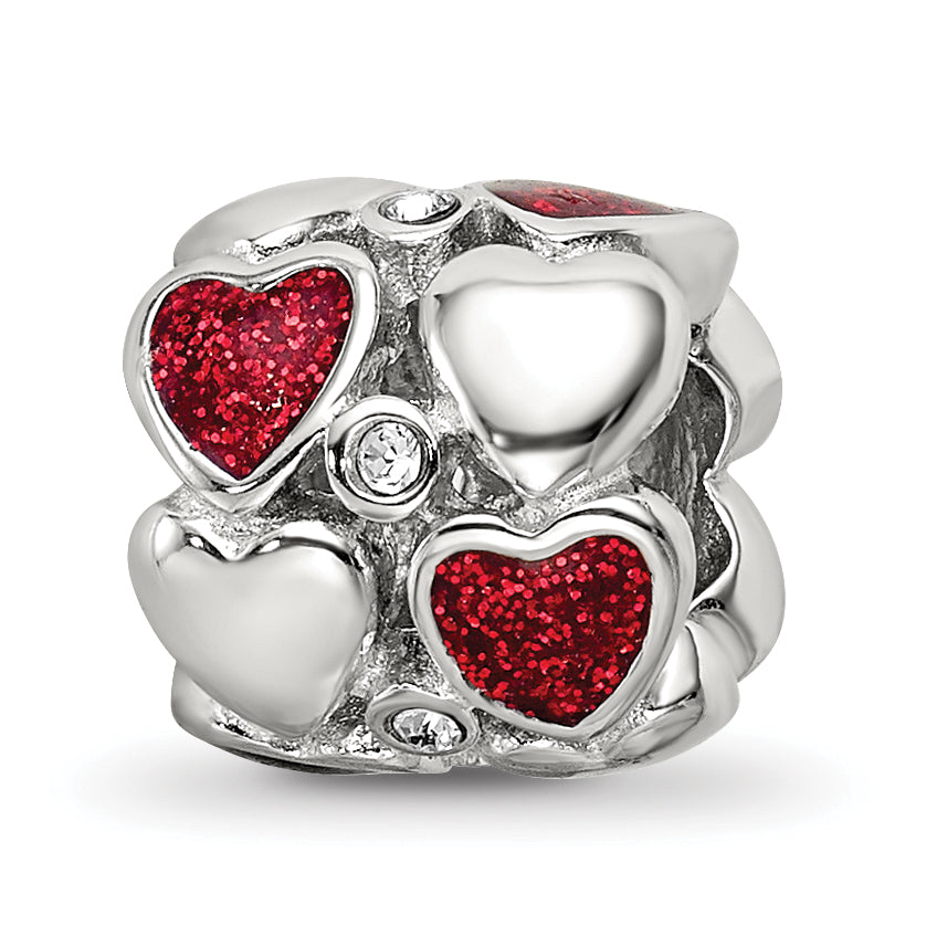 Sterling Silver Reflections Red Enamel Crystal Hearts Bead Main image