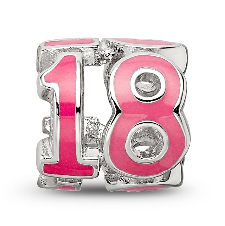 Sterling Silver Reflections Rhodium-plated Pink Enameled 18 Bead