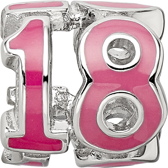 Sterling Silver Reflections Rhodium-plated Pink Enameled 18 Bead