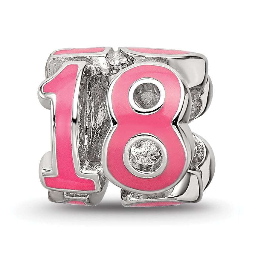Sterling Silver Reflections Rhodium-plated Pink Enameled 18 Bead