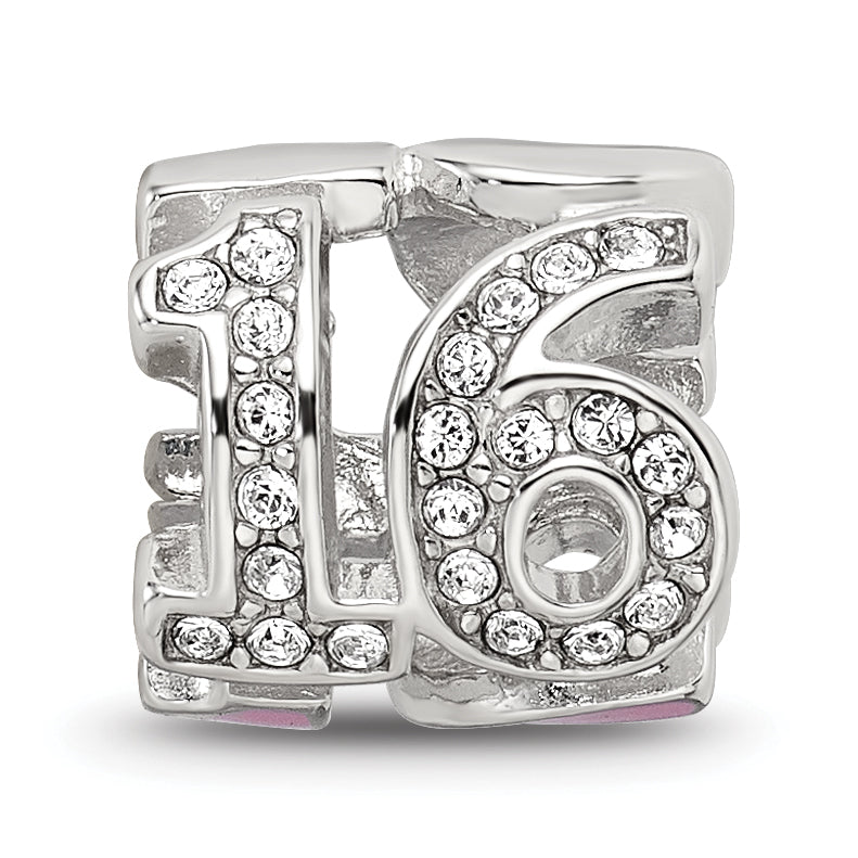 Sterling Silver Reflections Pink Enameled Crystal 16 Bead