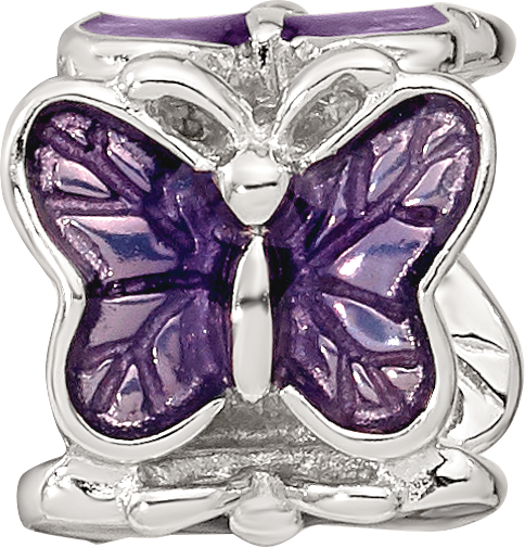 Sterling Silver Reflections Rh-plated Purple Enameled Butterfly Bead