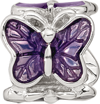 Sterling Silver Reflections Rh-plated Purple Enameled Butterfly Bead