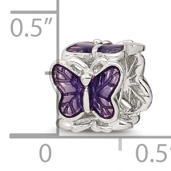 Sterling Silver Reflections Rh-plated Purple Enameled Butterfly Bead