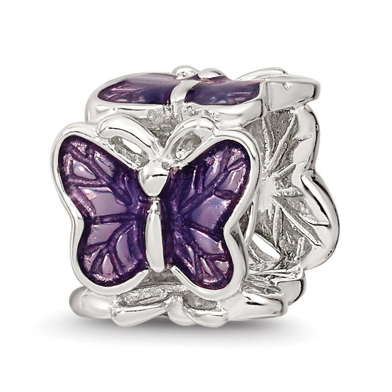Sterling Silver Reflections Rh-plated Purple Enameled Butterfly Bead Main image