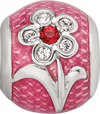 Sterling Silver Reflections Pink Enamel with Crystals Flower Bead