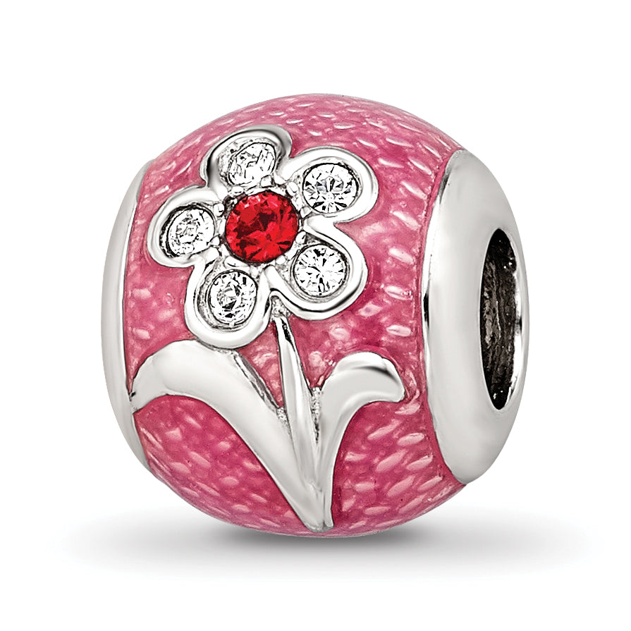 Sterling Silver Reflections Pink Enamel with Crystals Flower Bead Main image