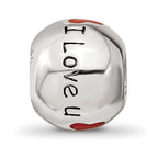 Sterling Silver Reflections Rh-plated Black & Red Enamel I LOVE U Bead