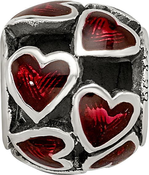 Sterling Silver Reflections Red Enamel Filigree Heart Bead