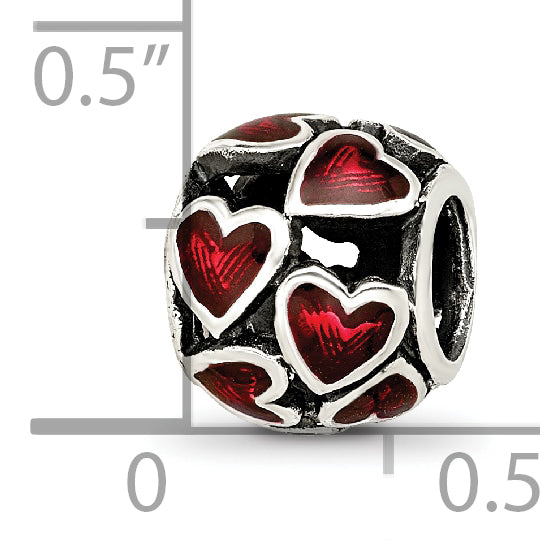 Sterling Silver Reflections Red Enamel Filigree Heart Bead