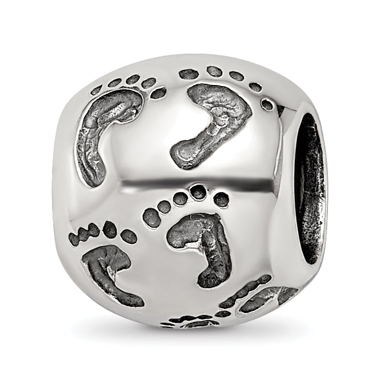 Sterling Silver Reflections Dad Mom & Baby Footprints Bead Main image