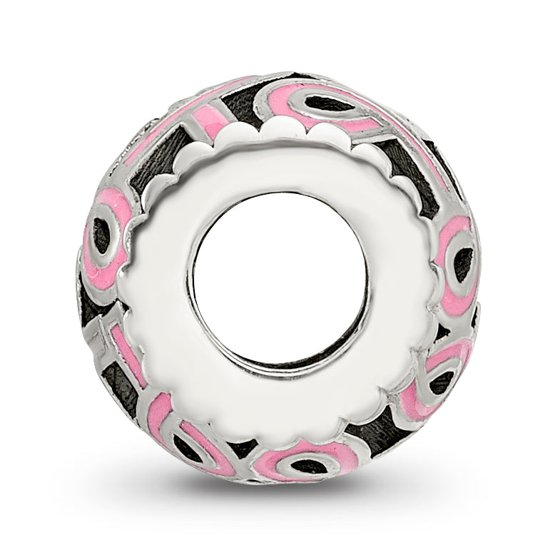 Sterling Silver Reflections Pink Enamel Awareness Filigree Bead
