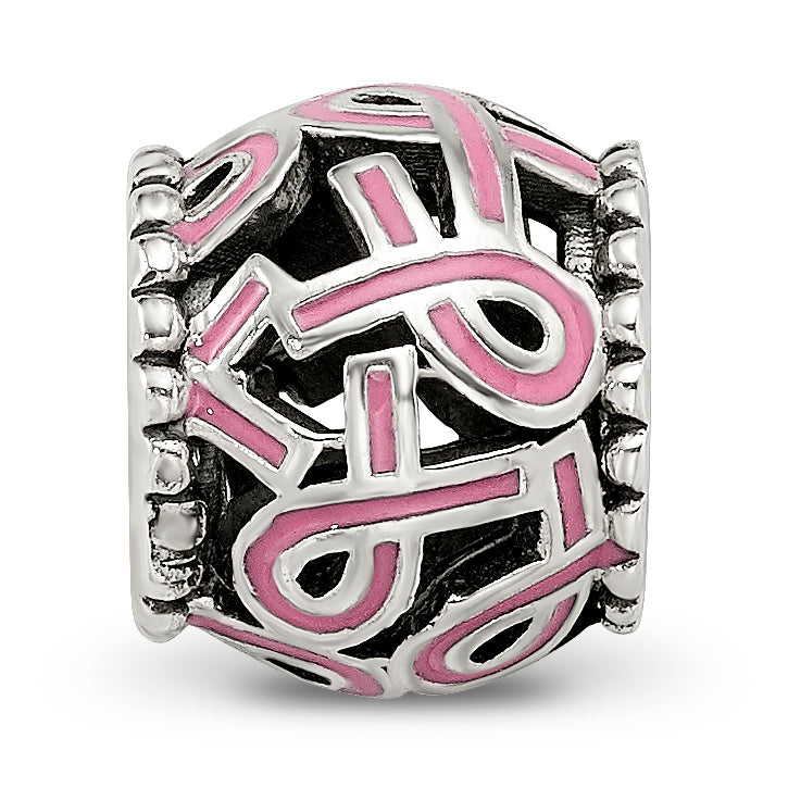 Sterling Silver Reflections Pink Enamel Awareness Filigree Bead