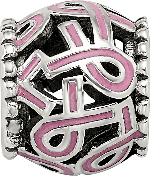 Sterling Silver Reflections Pink Enamel Awareness Filigree Bead