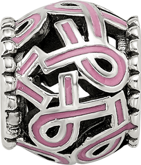 Sterling Silver Reflections Pink Enamel Awareness Filigree Bead