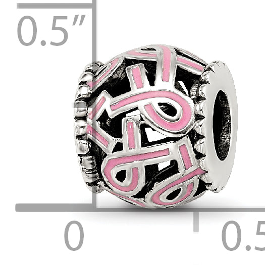 Sterling Silver Reflections Pink Enamel Awareness Filigree Bead