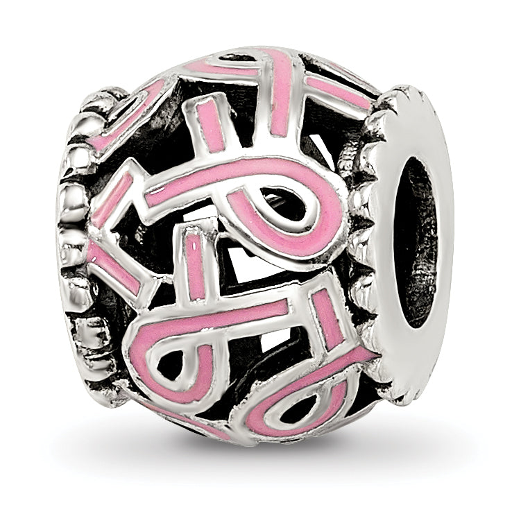 Sterling Silver Reflections Pink Enamel Awareness Filigree Bead