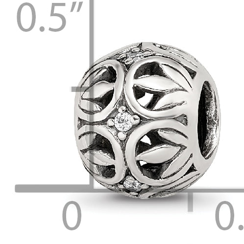 Sterling Silver Reflections CZ Leaf Filigree Bead
