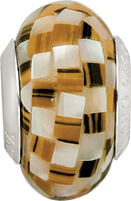 Sterling Silver Reflections Tiger's Eye and White MOP Mosaic Bead