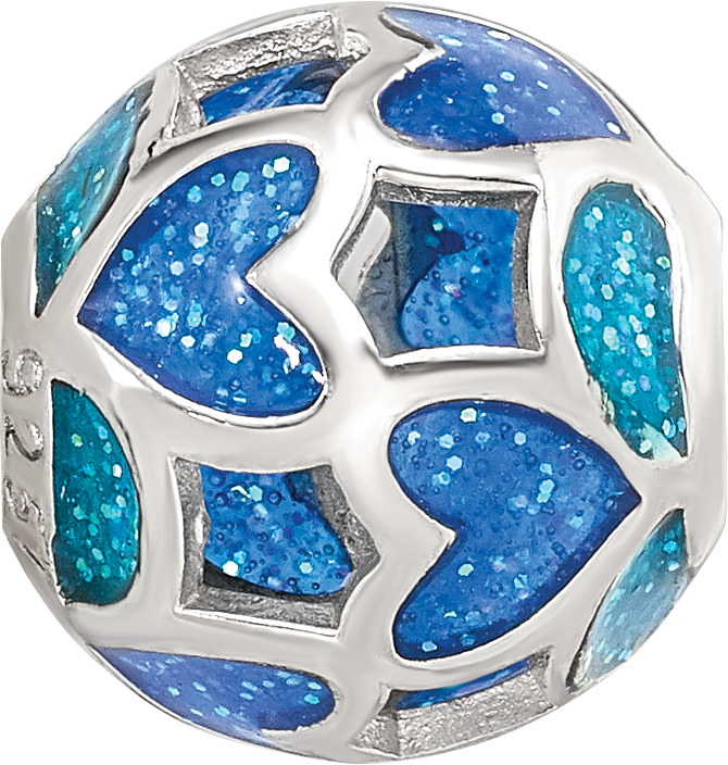 Sterling Silver Reflections Blue/Green Heart Enameled Bead