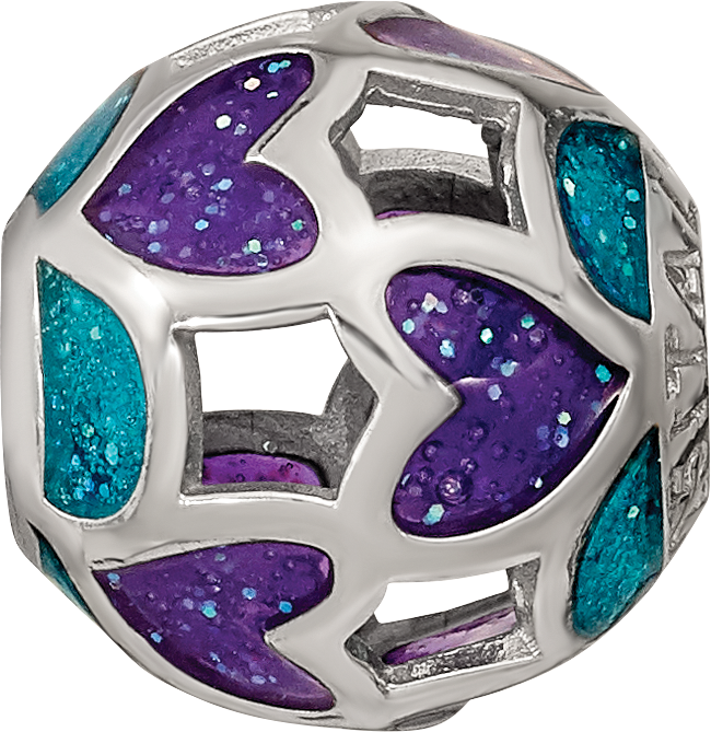 Sterling Silver Reflections Blue/Purple Heart Enameled Bead