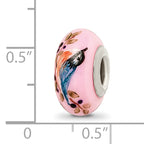 Ster.Silver Reflections Pink Hand Painted Nuthatch Fenton Glass Bead