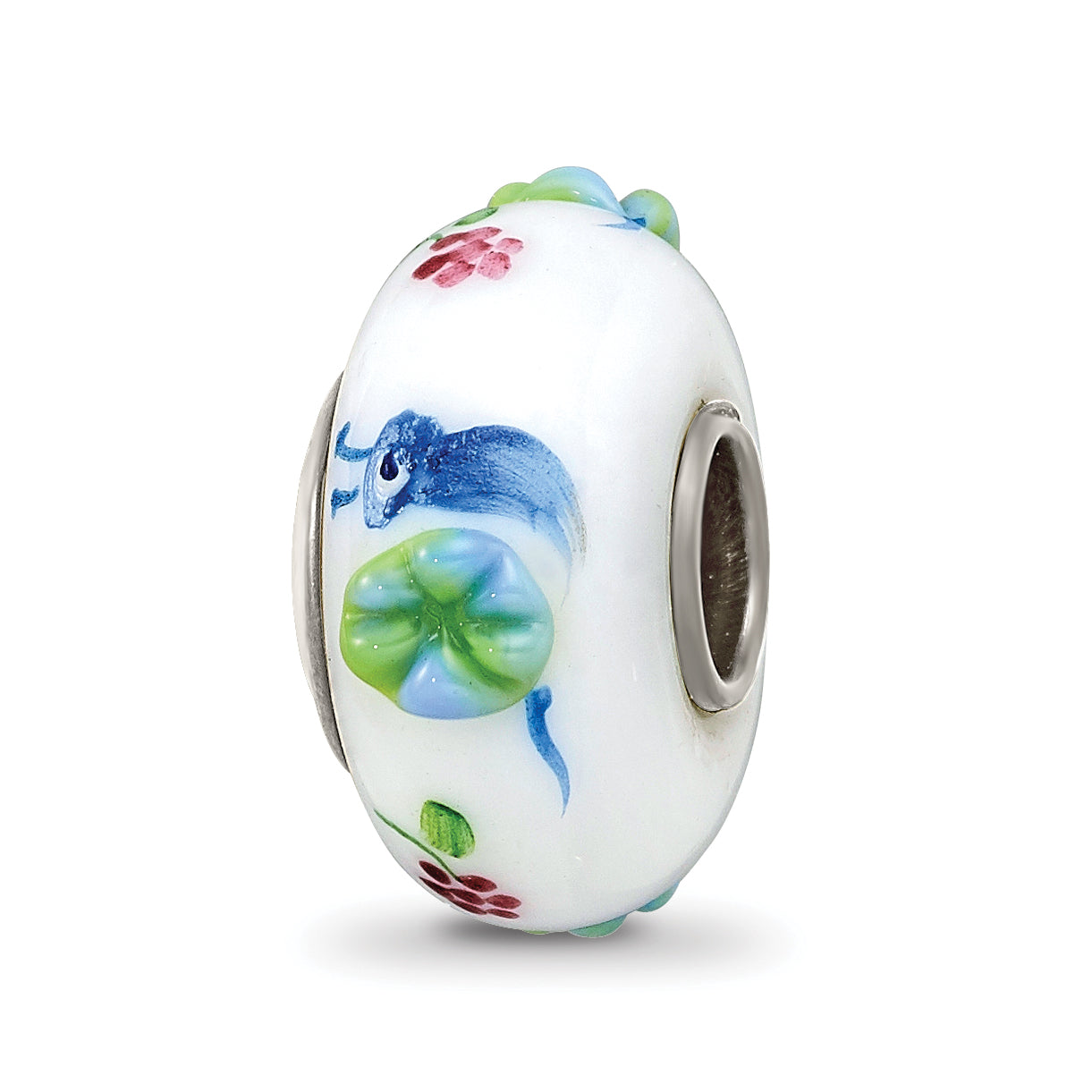 Ster.Silver Reflections Hand Painted Snails & Grapes Fenton Glass Bead Main image