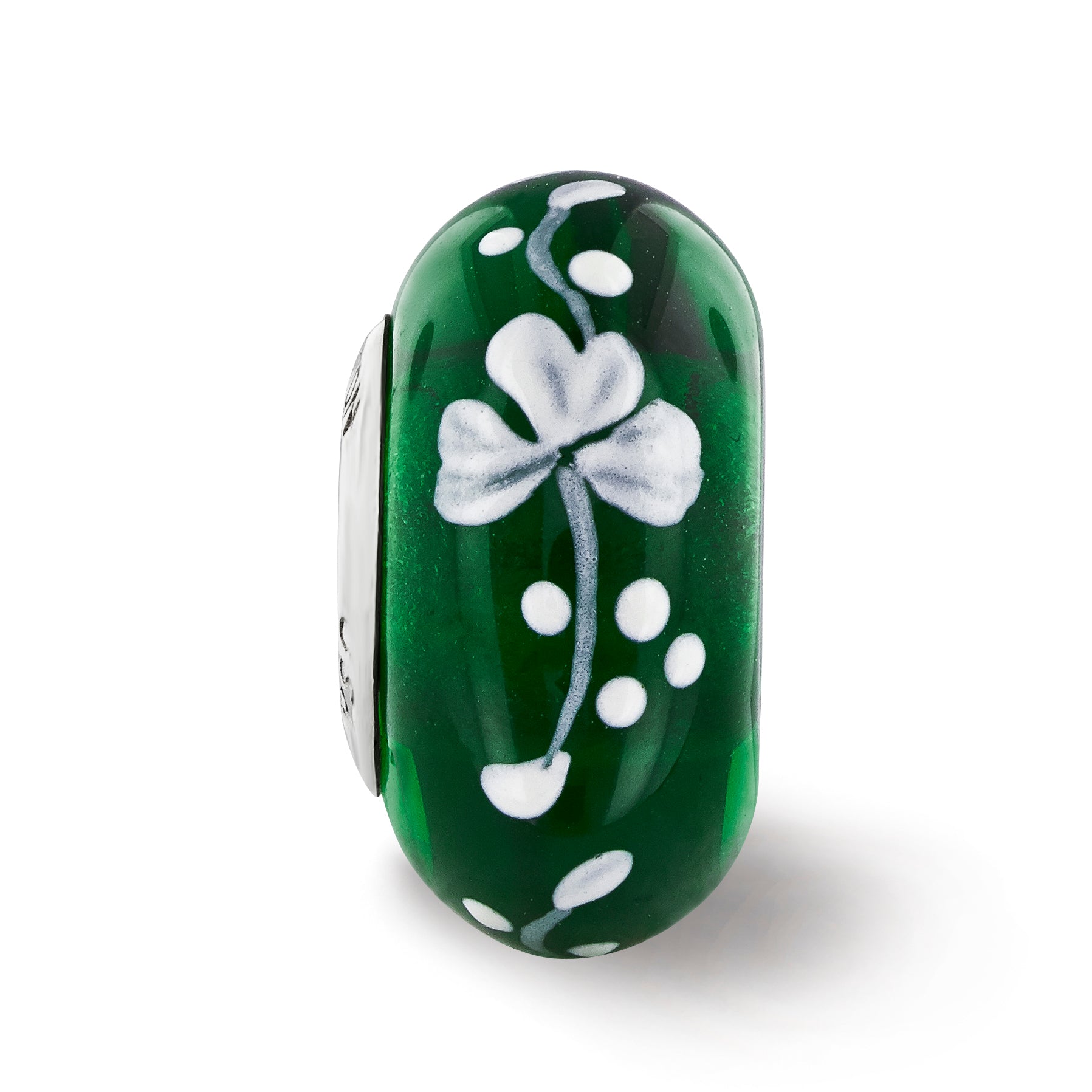Ster.Silver Reflections Hand Painted Clover Floral Fenton Glass Bead