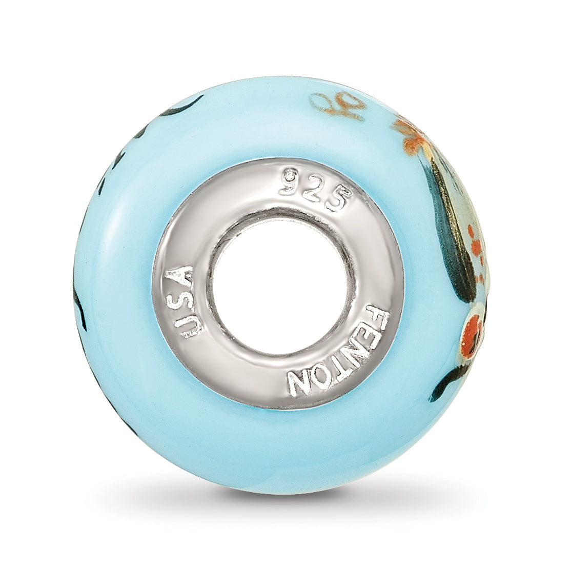 Ster.Silver Reflections Blue Hand Painted Wisdom Owl Fenton Glass Bead Secondary image