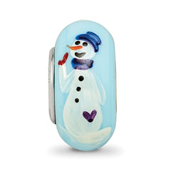 Ster.Silver Reflections Blue Hand Painted Snowman Fenton Glass Bead