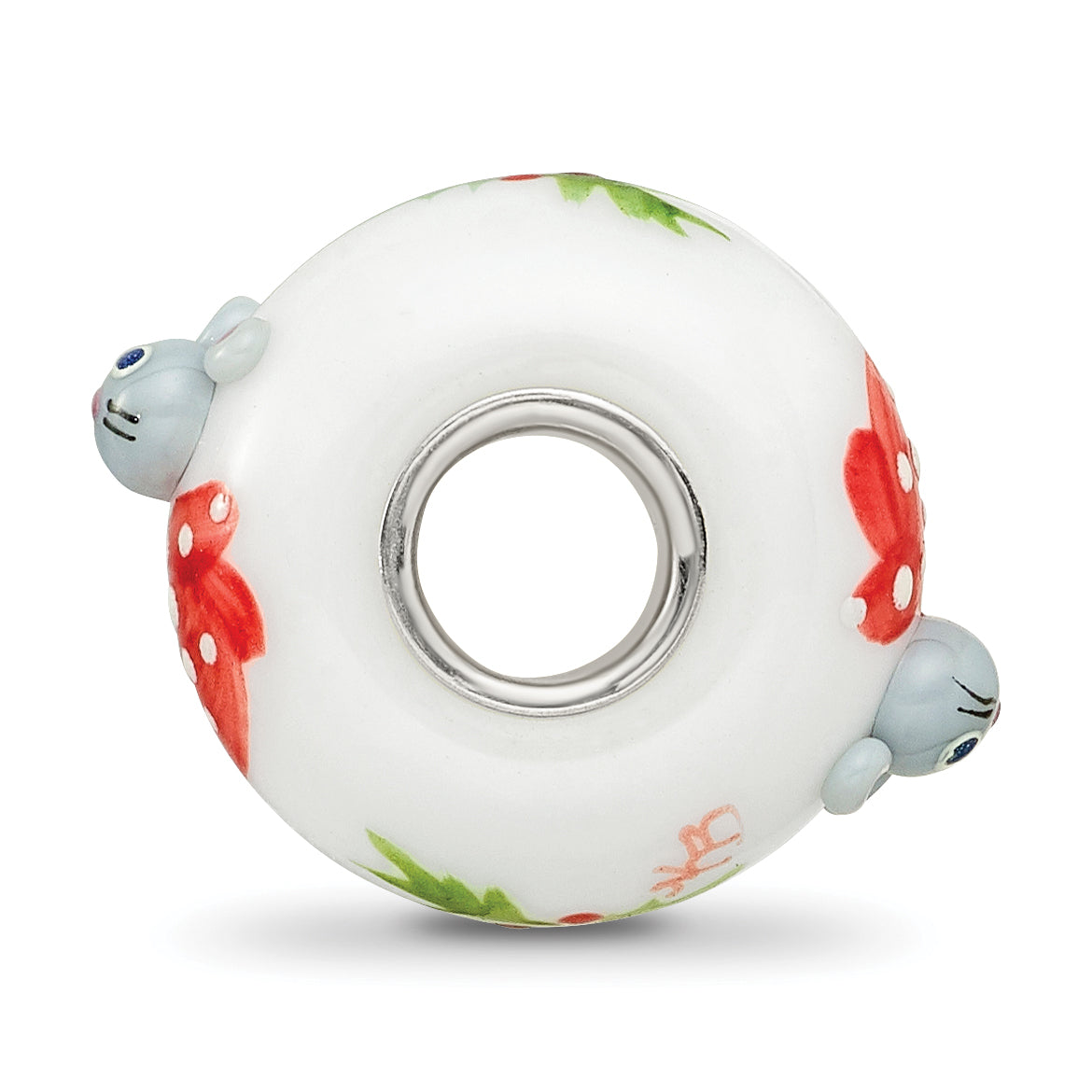 Ster.Silver Reflections Hand Painted Christmas Mouse Fenton Glass Bead Secondary image