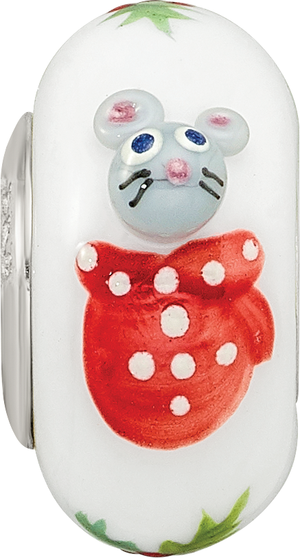 Ster.Silver Reflections Hand Painted Christmas Mouse Fenton Glass Bead