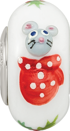Ster.Silver Reflections Hand Painted Christmas Mouse Fenton Glass Bead